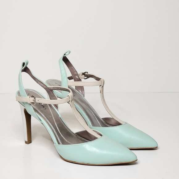 YAHARI Sarina T-strap anklestrap pointy toe heel sandals Size 6 - Picture 1 of 14